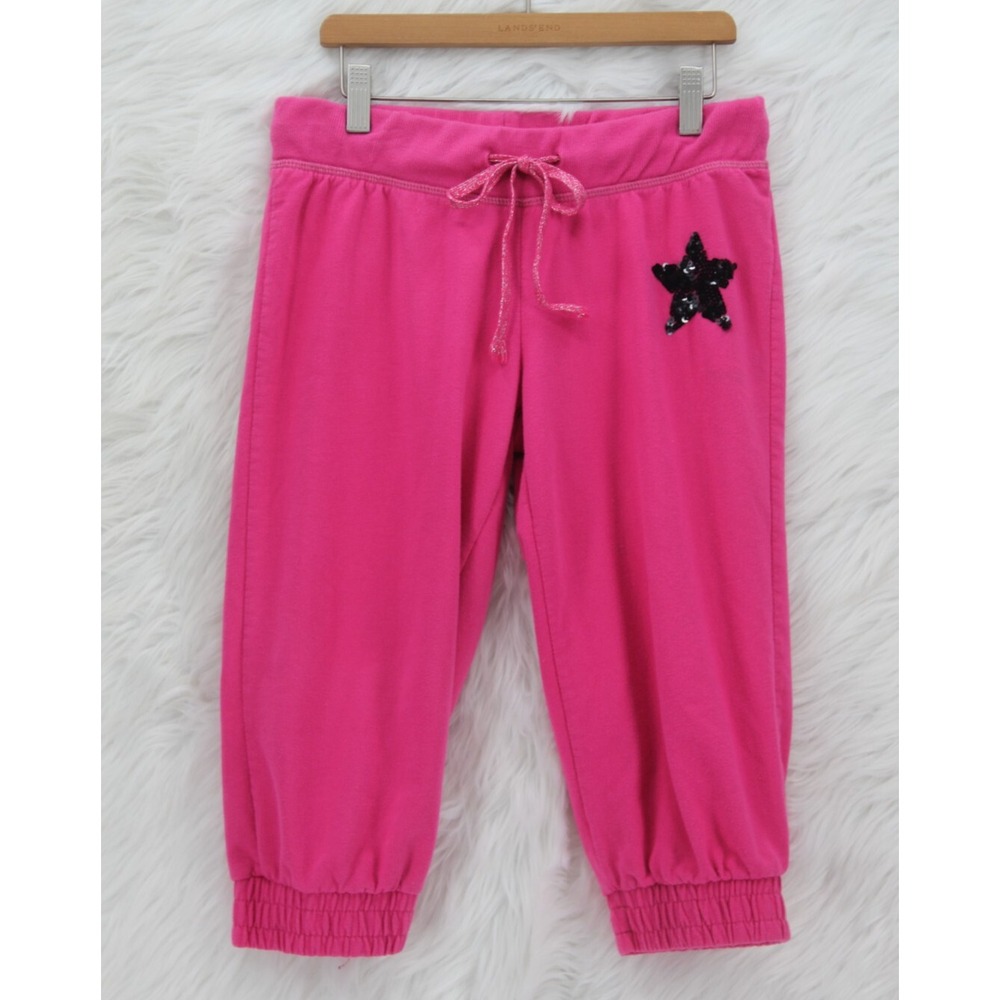 Hard Candy Y2K Low Rise Cropped Capri Sweatpant Joggers Sz 7-9 M Pink Star #347